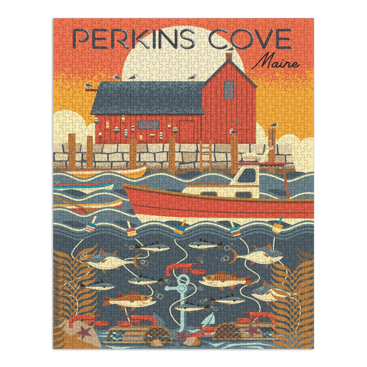 Perkins Cove, Maine, Nautical Geometric (1000 Piece Puzzle, Size 19x27, Challenging Jigsaw Puzzle for Adults and Family, Made in )