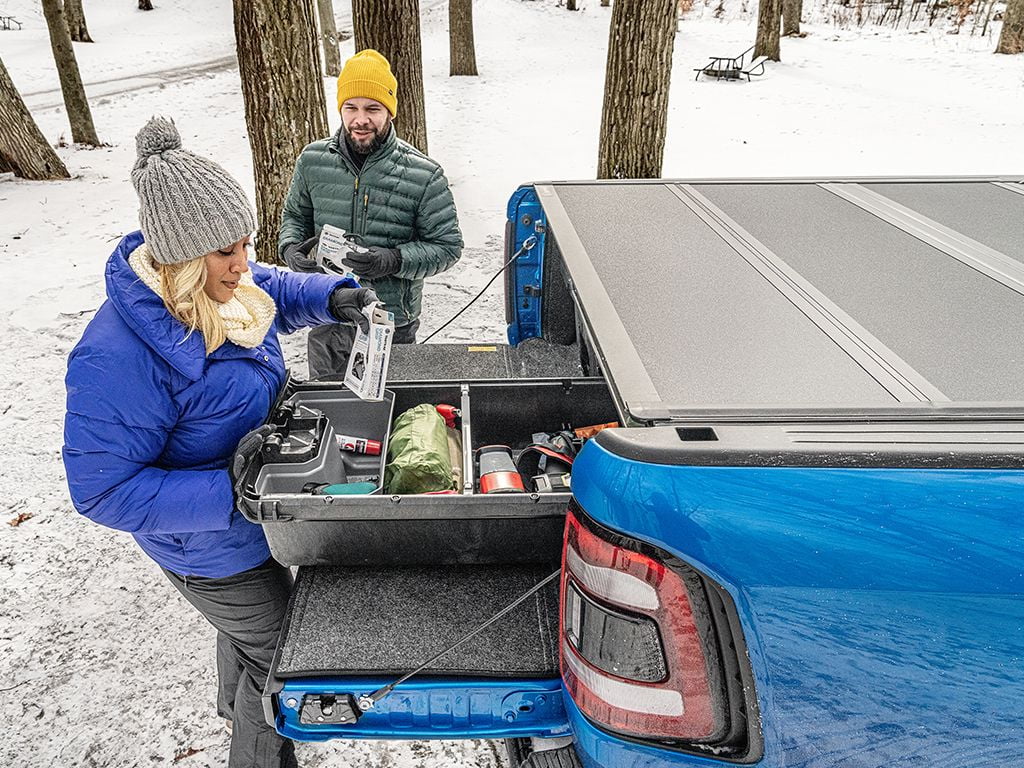 by RealTruck BAKFlip  Hard Folding Truck Bed Tonneau Cover | 448525 | Compatible with 2017 - 2023 Nissan Titan 5' 7" Bed (67")