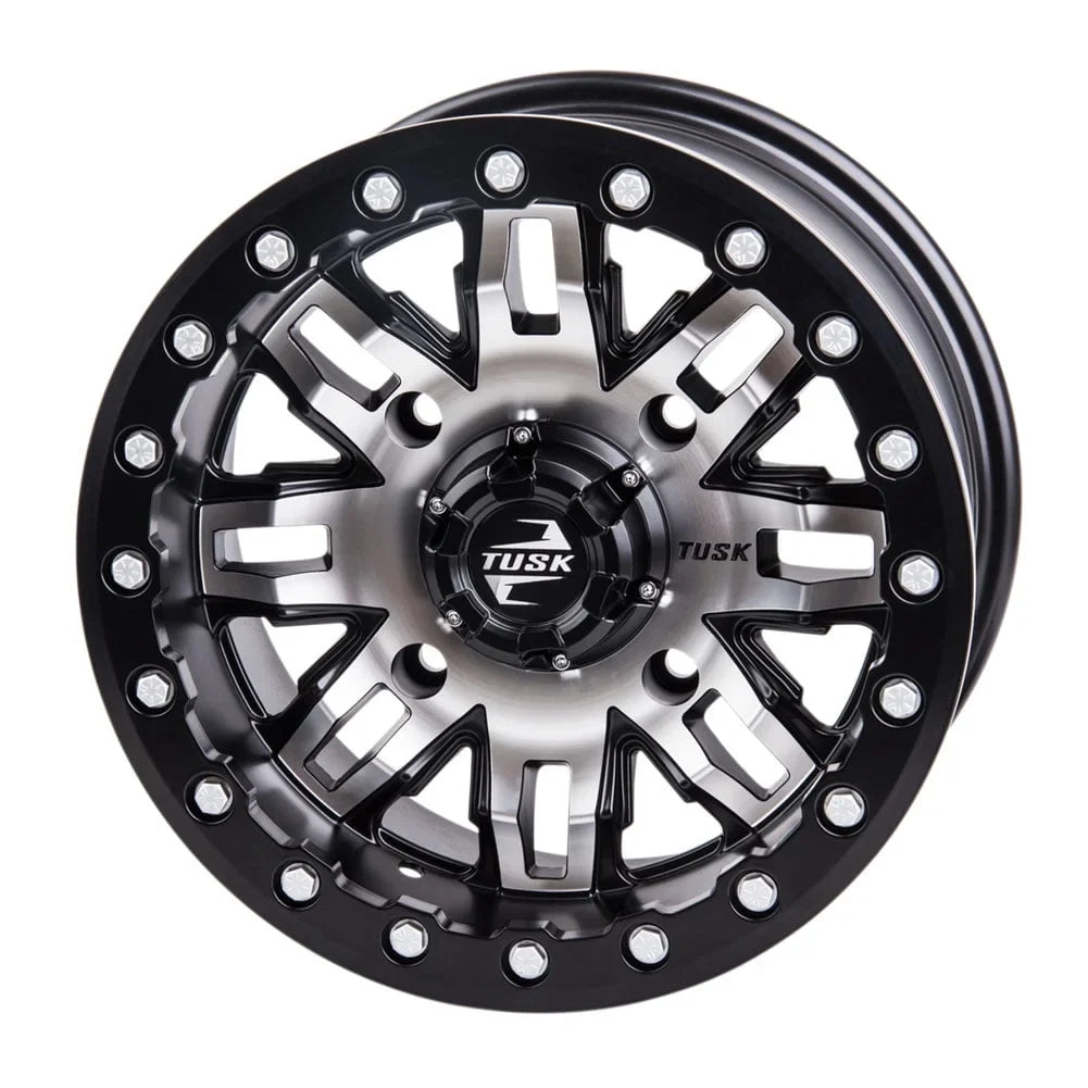 (2 Pack) 4/156 Tusk Teton Beadlock Wheel 14x7 4.0 + 3.0 Machined/Black For  Wolverine  2 1000 Sport 2022