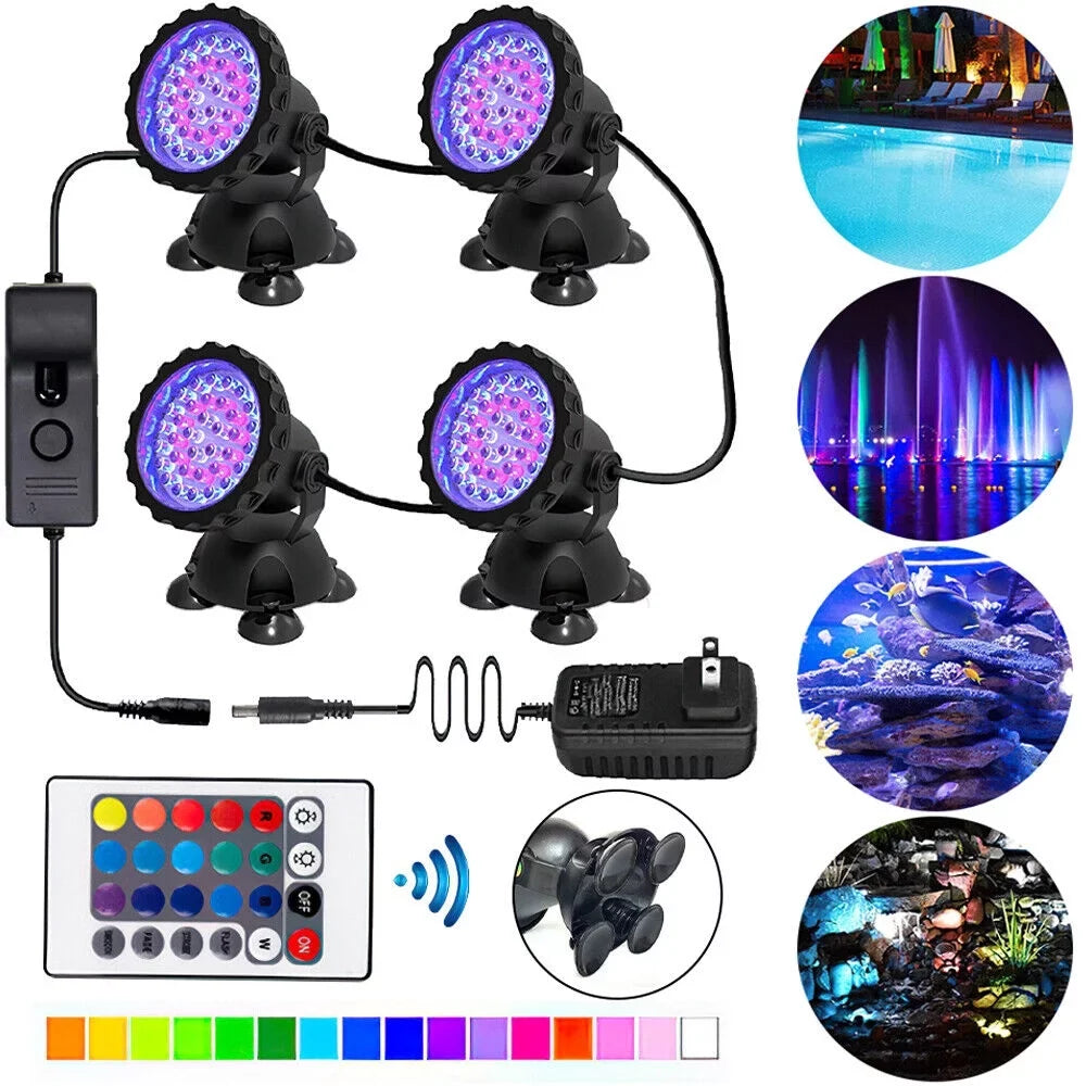 Pond Light, Submersible  Lights  Underwater Lights Color Changing Spotlight Outdoor Remote Control  Waterproof Fish Tank Lights Fountain Lights for Aquarium Tank Pool