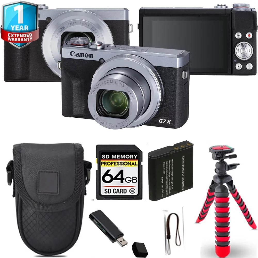 Canon PowerShot   Mark  Digital Camera (Silver) + Spider Tripod + 1 Yr Warranty - 64GB
