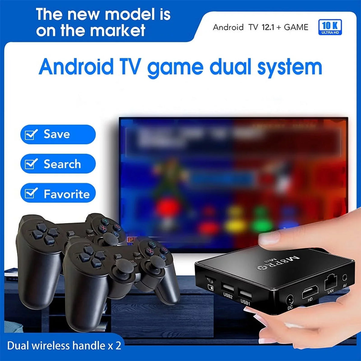 Game  Box  Pro Mini Android and Game Dual System with 10000+ Retor Game Wireless Controllers 100M 4K  Box