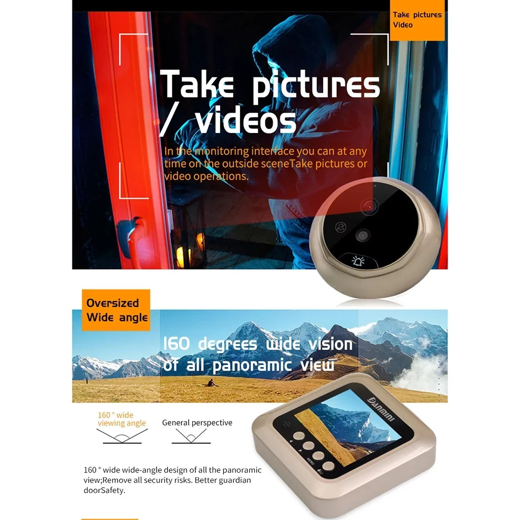 2.4" inch Peephole Viewer Camera Video Doorbell Door Eye Wide Angle Night Vision No Disturb 2.0MP Door Bell Security Cam Need Drilling