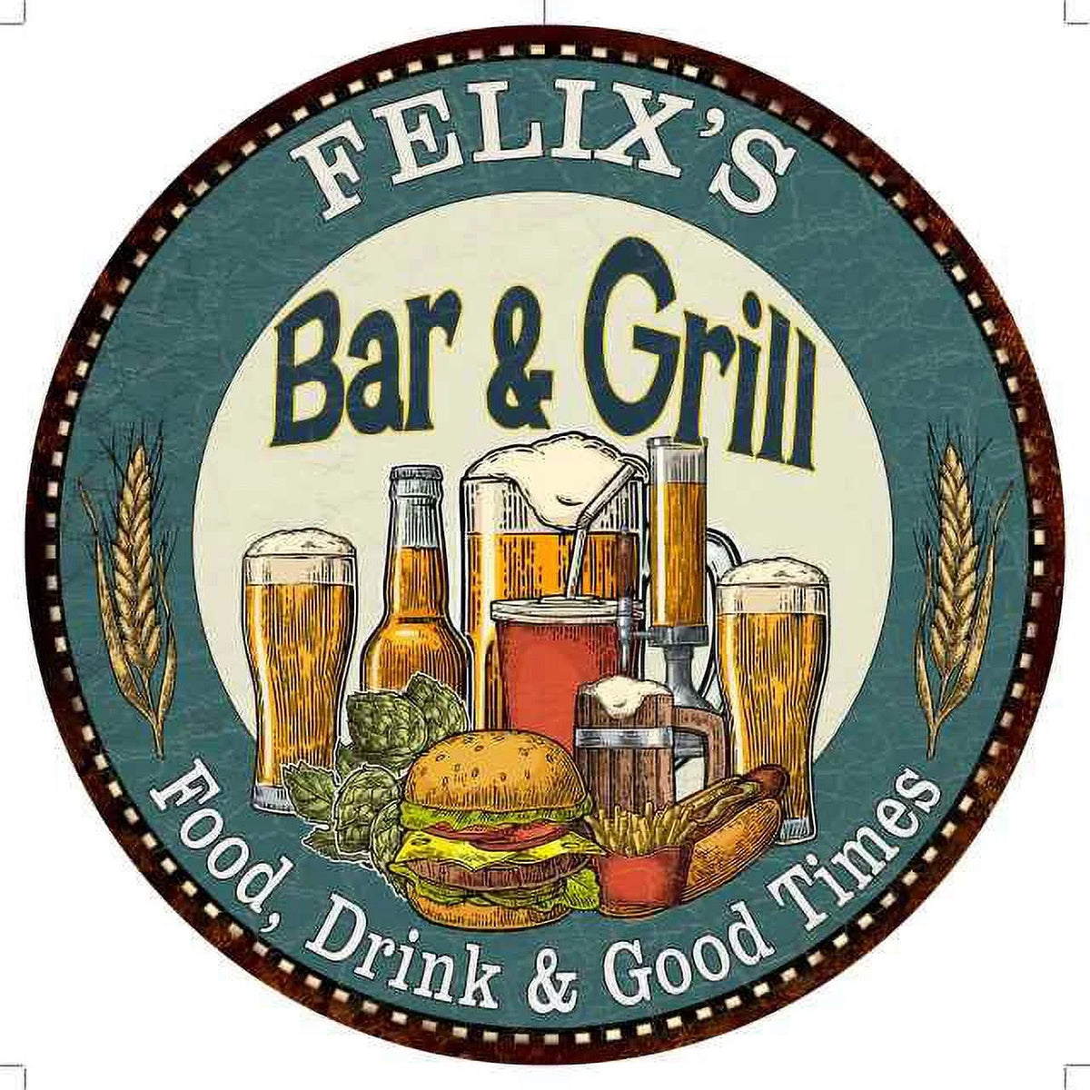 ' Bar and Grill 12" Round Metal Sign Kitchen Wall Decor 200120023164