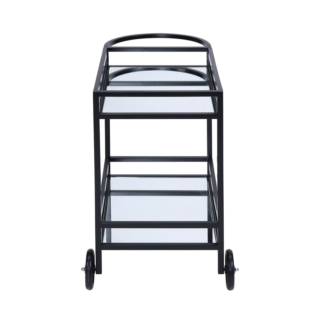 Kitchen Carts Serving Cart, Black Finish Metal & Wood