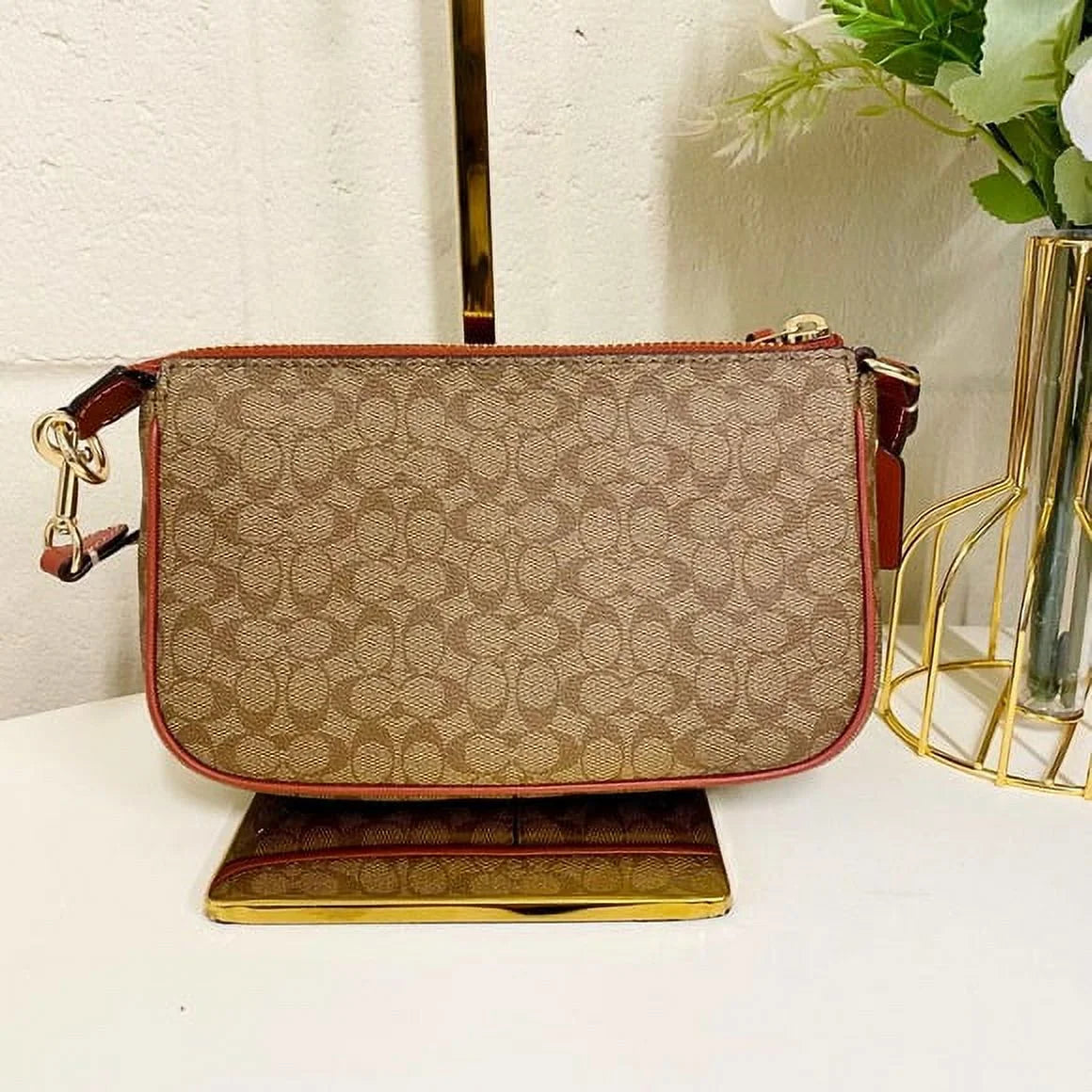 Coach  Nolita 19 In Colorblock Signature Canvas  Khaki Terracotta