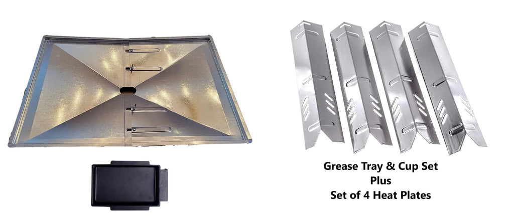 Grill Drip Pans Adjustable Grease Tray (24.5" to 27") and Heat Plates Set (4 Pack) for DynaGlo, Uniflame, , Backyard Grill Models