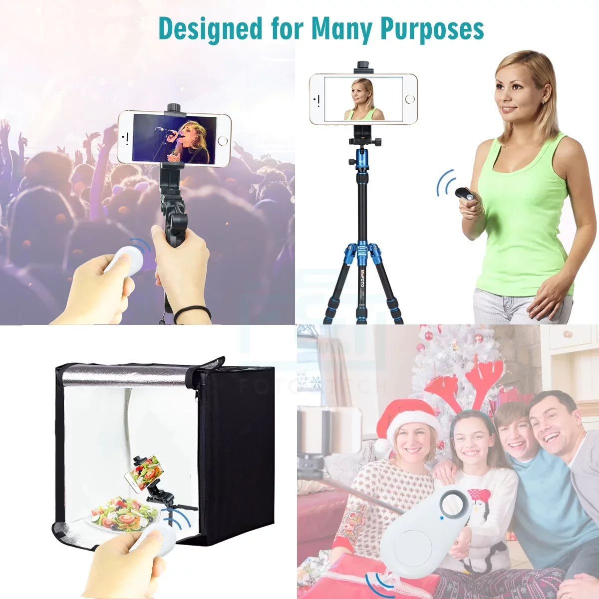 Foto&Tech 4in1 Wireless Remote Control Camera Video Shutter Release Selfie Compatible with iPhone 11    10 8 8+ 7 7+ 6 6s+ 5S 5C iPad Air Mini Samsung Galaxy   Edge   Smartphone (White)