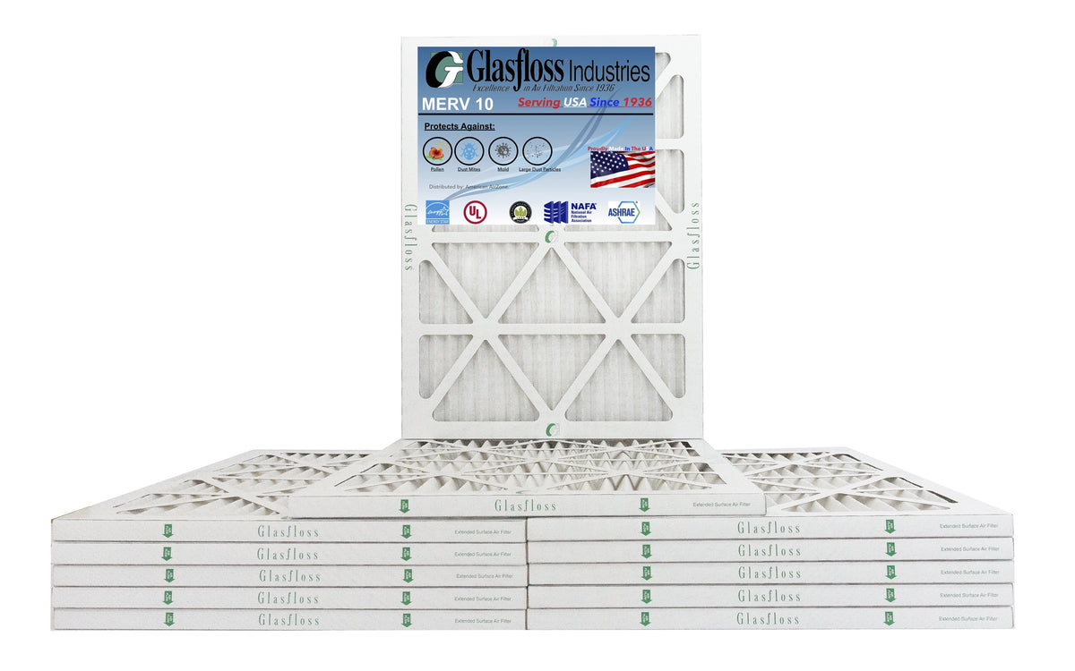 Glasfloss 16x20x1 -  10 -Qty:12 - Furnace Air Filter - Made in  (Actual Size: 15.5 x 19.5x7/8 inch)
