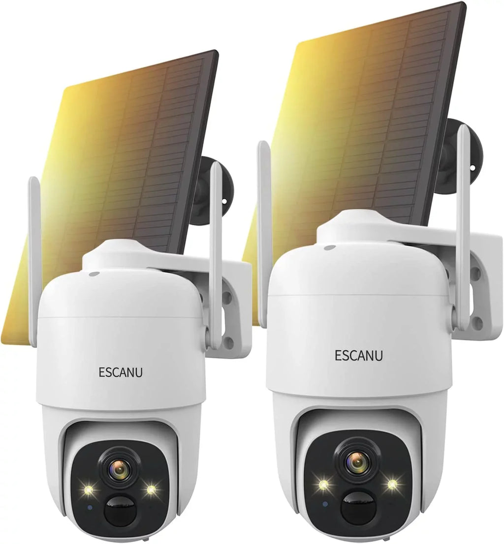 Solar WiFi Security Camera with , Color Night Vision, 360 View, Waterproof, Alarm - Rechargeable Battery
