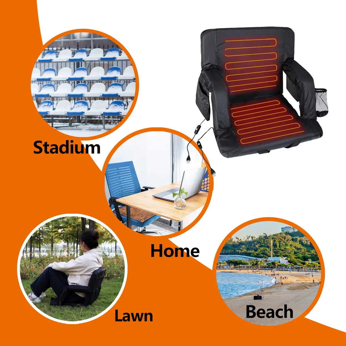 Sojoy Double Heated Stadium Seats for Bleacher with Back Support, 21" Extra Wide Folded Bleacher Chair with  Heat for Outdoor Camping, Sports Gaming