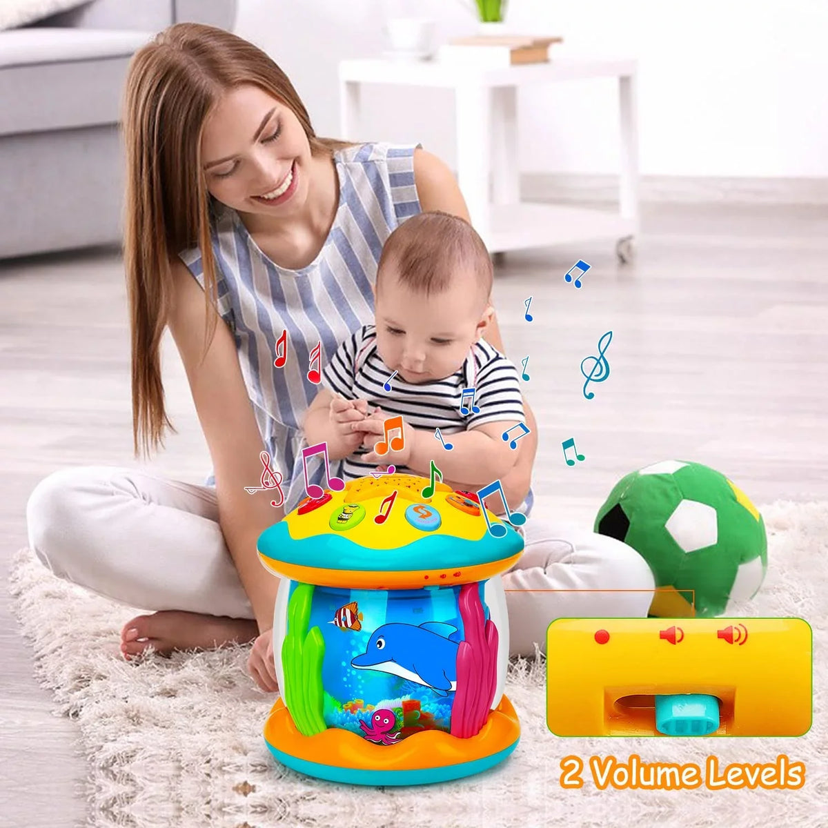 Baby Toys 6 to 12 Months 4 in 1 Musical Projector Ocean Rotating Tummy Time Learning Crawling Light Up Toys