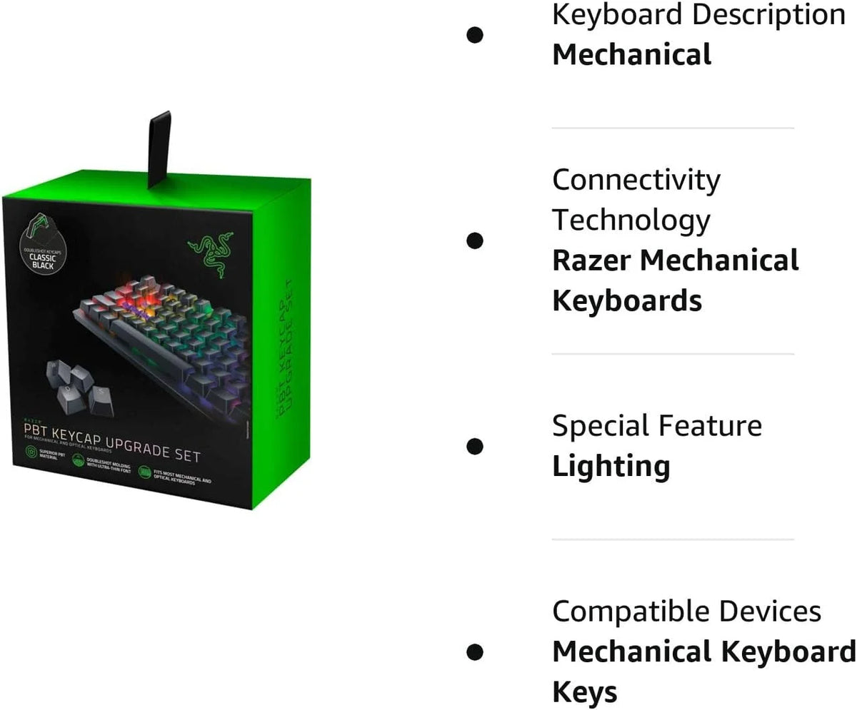 Razer Doubleshot  Keycap Upgrade Set for Mechanical & Optical Keyboards: Compatible with Standard 104/105  and  layouts - Classic Black