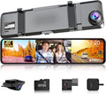3 Channels Dash Cam 4K  11" Touch Screen Rear View Mirror Camera for Car Night Vision -Sensor Parking Monitor 32GB Card