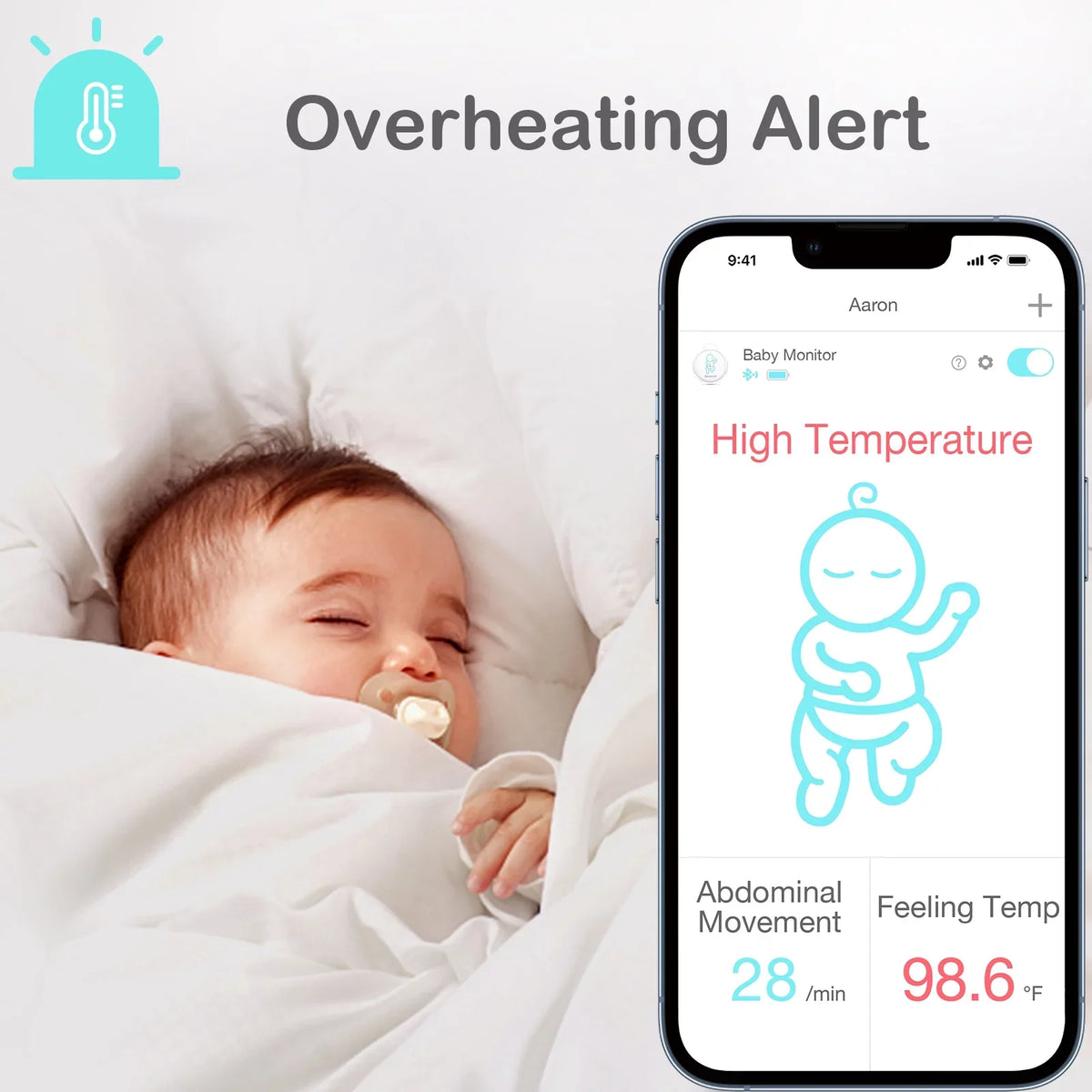 Sense- Smart Baby Abdominal Movement Monitor - Tracks Baby's Abdominal Movement, Temperature, Rollover and Sleeping Position for Baby Safety with Instant Audio Alerts on Smartphones, Pink