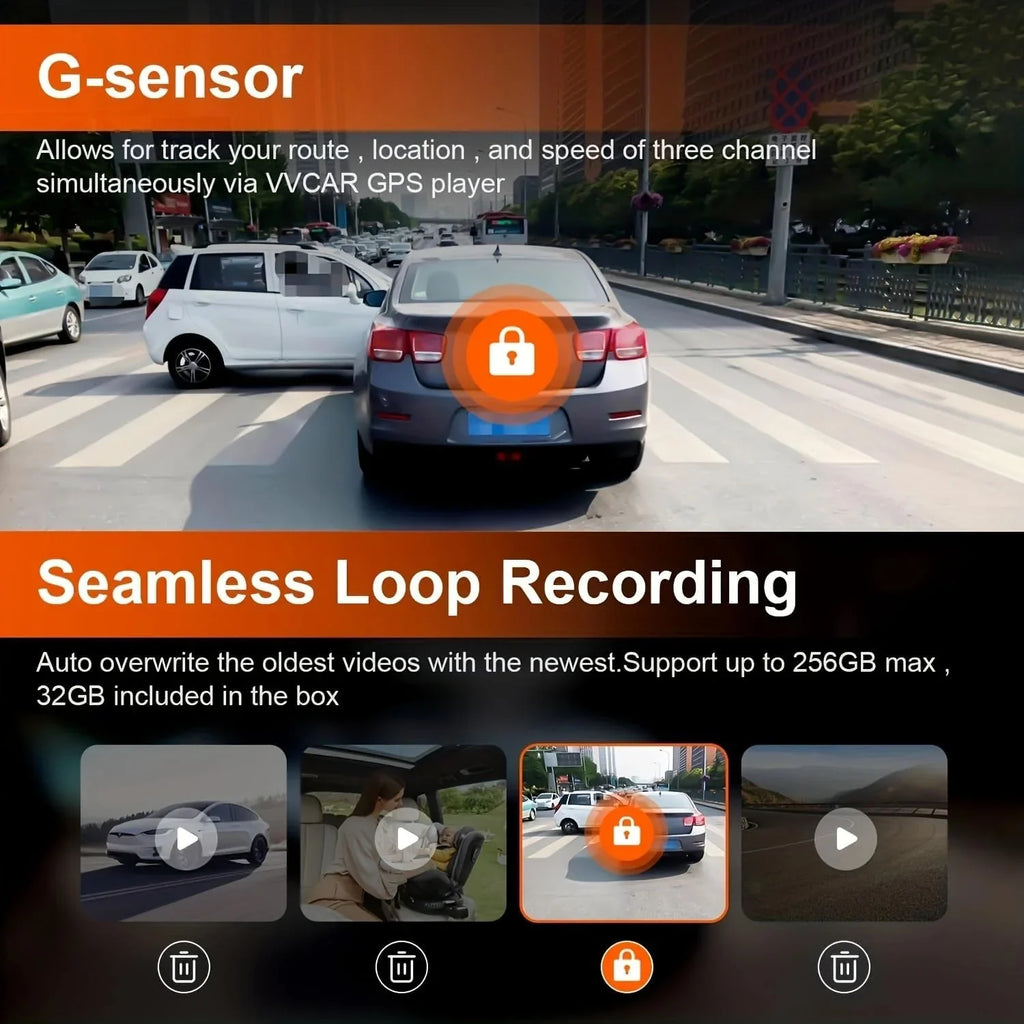 3 Channels Dash Cam 4K  11" Touch Screen Rear View Mirror Camera for Car Night Vision -Sensor Parking Monitor 32GB Card