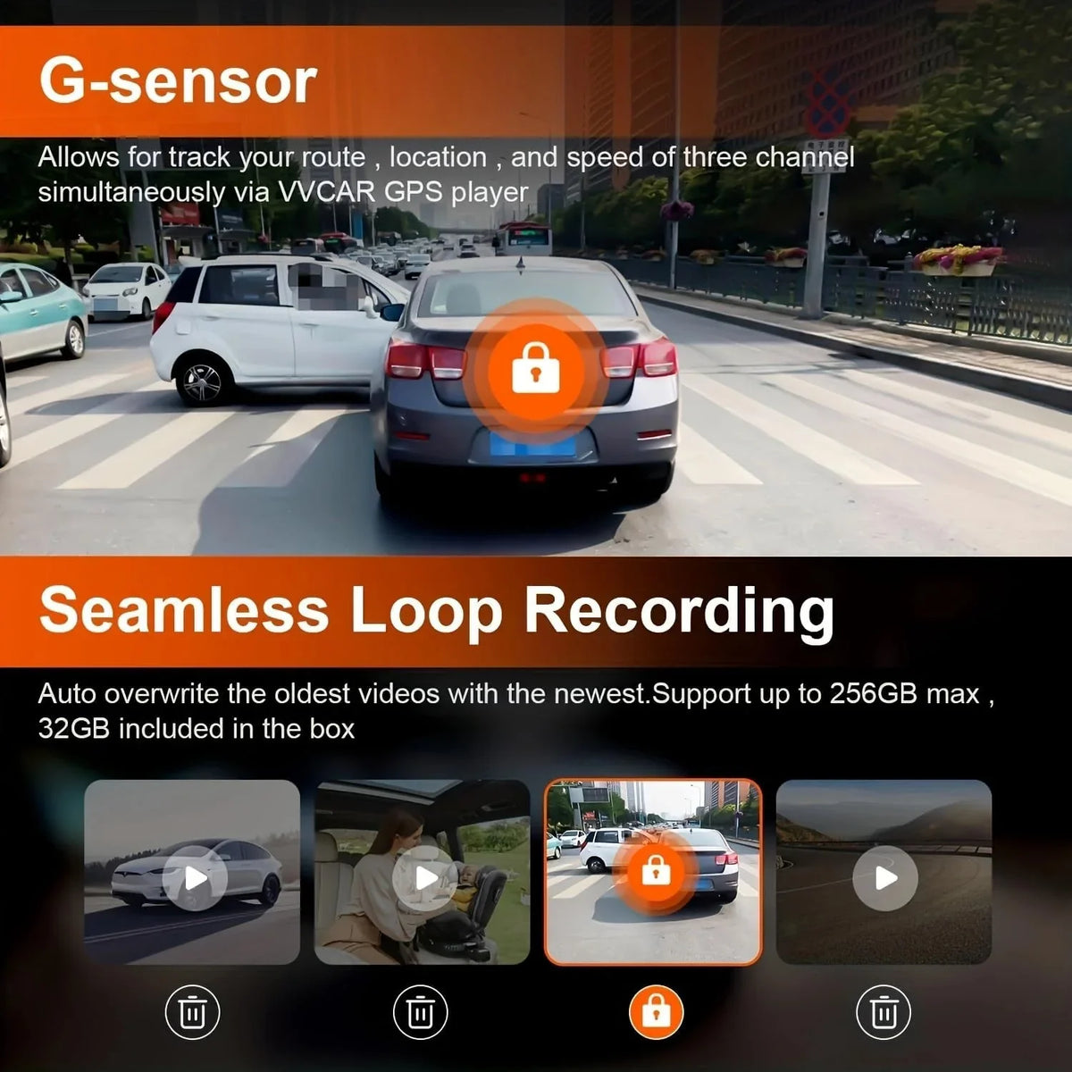 3 Channels Dash Cam 4K  11" Touch Screen Rear View Mirror Camera for Car Night Vision -Sensor Parking Monitor 32GB Card