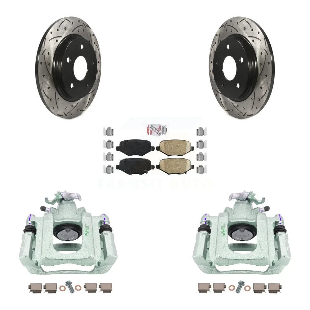 Transit Auto Rear Disc Brake Coated Caliper Drilled Slotted Rotors And Ceramic Pads Kit For 2012 Ram / With Single Piston Front From 03 24 12 -101643N