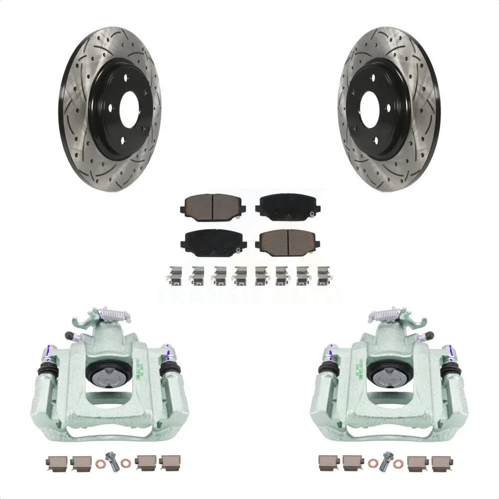 Transit Auto Rear Disc Brake Coated Caliper Drilled Slotted Rotors And Ceramic Pads Kit For 2012 Ram / With Dual Piston Front -100629C