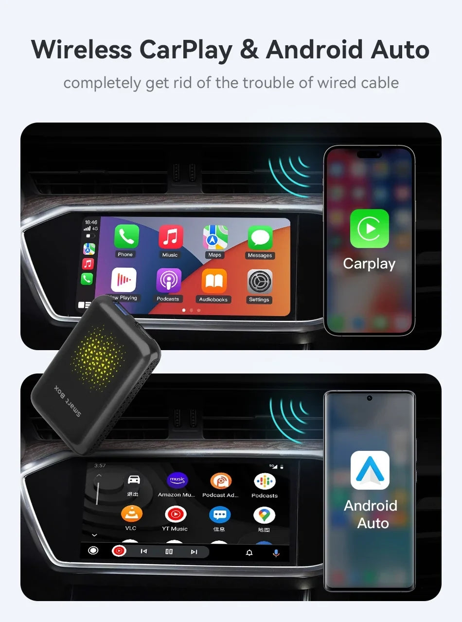 Biniz Carplay  Box Android 11, Wireless Android Auto Multimedia Video Box with Netflix YouTube  Output，8 Core, 2+16G Magic Box Carplay Support 4G / Card,for Cars with Factory Wired Carplay