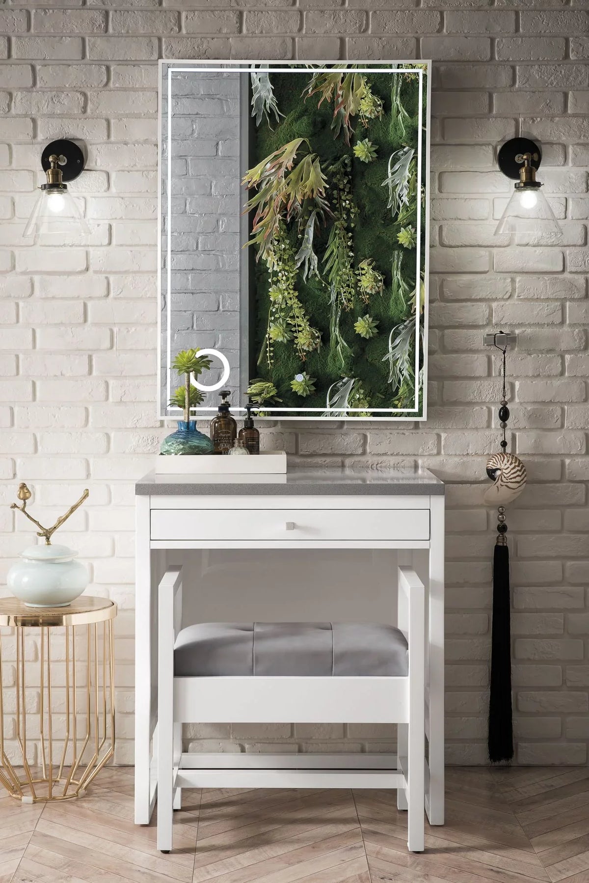 James Martin Furniture  30 in. Athens Countertop Unit with 3  Grey Expo Quartz Top, Glossy White