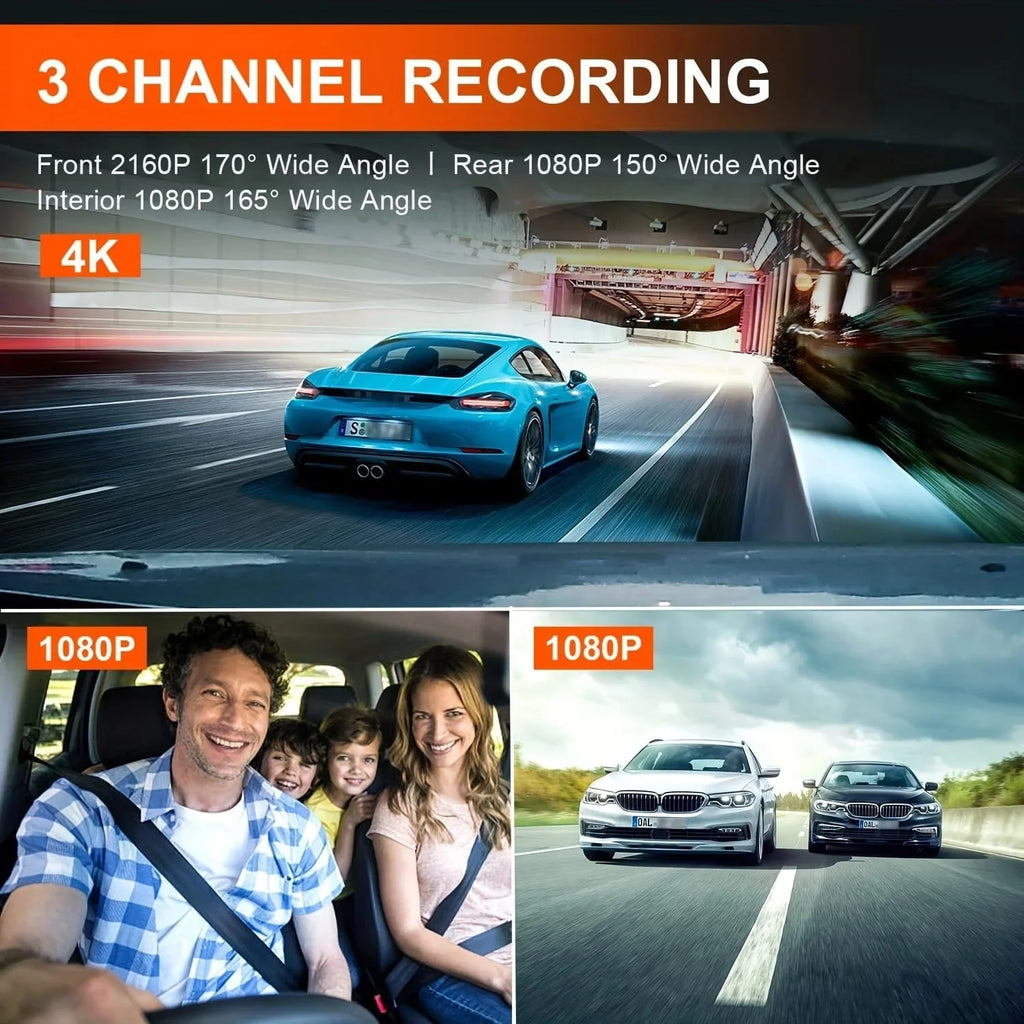 3 Channels Dash Cam 4K  11" Touch Screen Rear View Mirror Camera for Car Night Vision -Sensor Parking Monitor 32GB Card