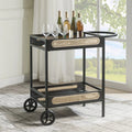 Kitchen Carts Serving Cart, Black Finish Metal & Wood