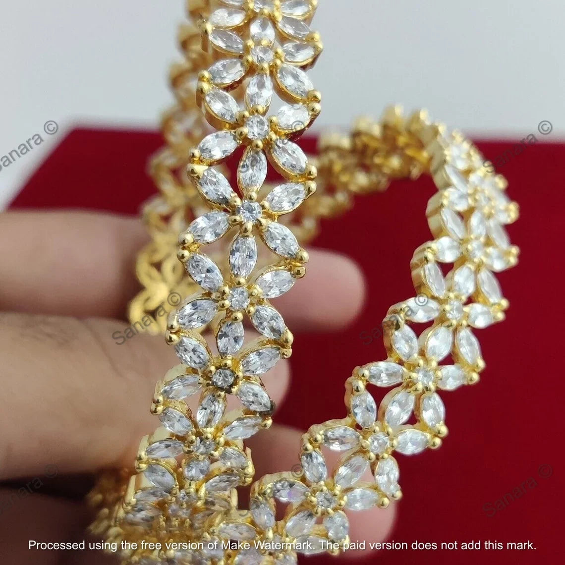 Indian Leaf Designer Gold Tone  Zircon Bangles Bracelet Set Bollywood Ethnic Wedding Costume Jewelry