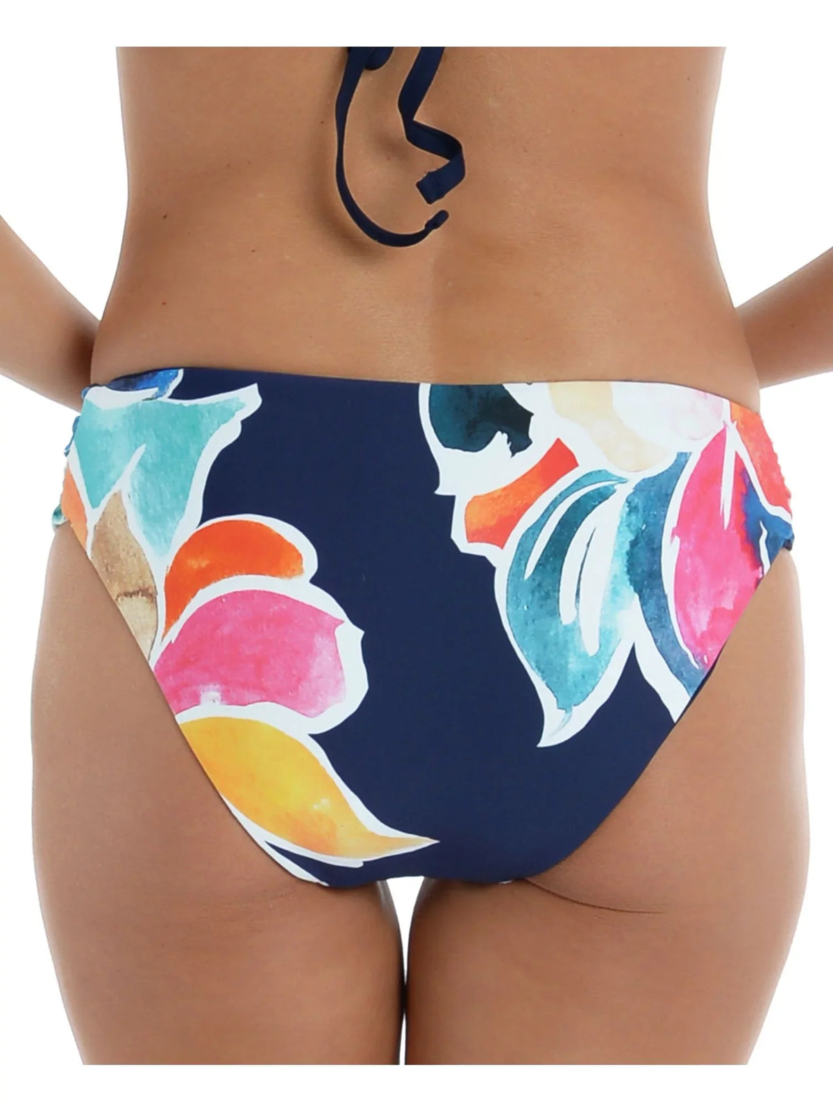 Women's Navy Floral Stretch Shirred Lined Reversible Moderate Coverage Petals In Bloom Hipster Swimsuit Bottom 4